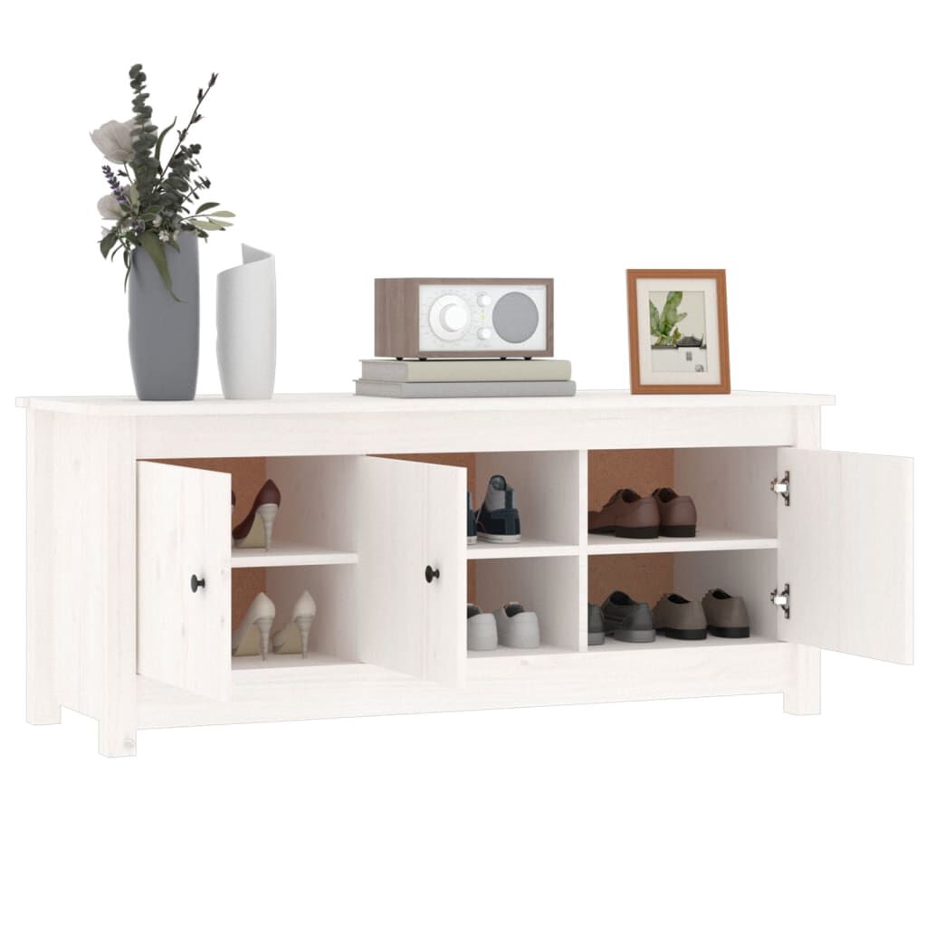 vidaXL Παπουτσοθήκη Λευκή 110 x 38 x 45,5 εκ. από Μασίφ Ξύλο Πεύκου