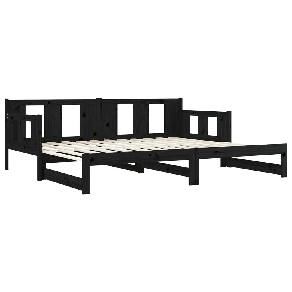 vidaXL Καναπές Κρεβάτι Συρόμενος Μαύρος 2x(80x200) εκ. από Μασίφ Πεύκο