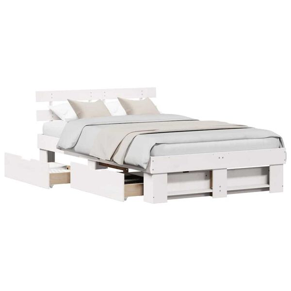 vidaXL Σκελετός Κρεβατιού Λευκό 140 x 190 cm Μασίφ ξύλο πεύκου
