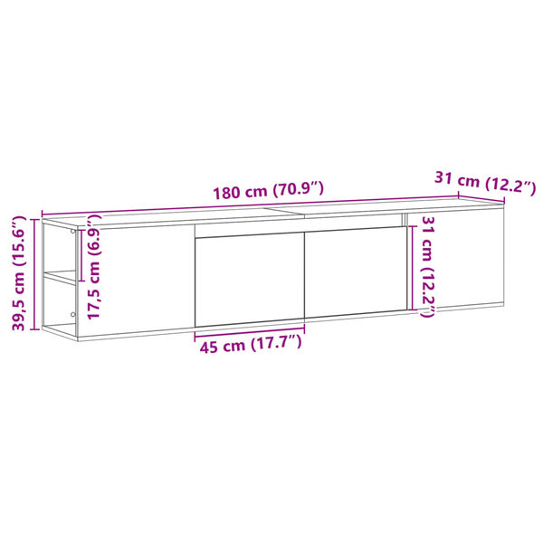 vidaXL Έπιπλο Τοίχου Τηλεόρασης με LED Sonoma Δρυς 180x31x39,5 εκ.