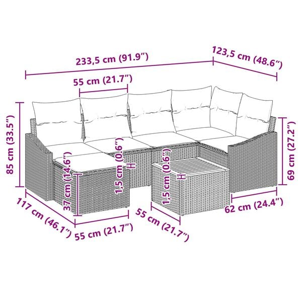 vidaXL Σετ Καναπέ Κήπου 7 pcs Μπεζ και λευκό