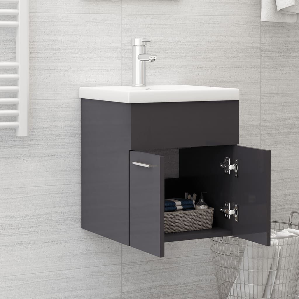 vidaXL Ντουλάπι Νιπτήρα Γυαλιστερό Γκρι 41x38,5x46 εκ. από Επεξ. Ξύλο