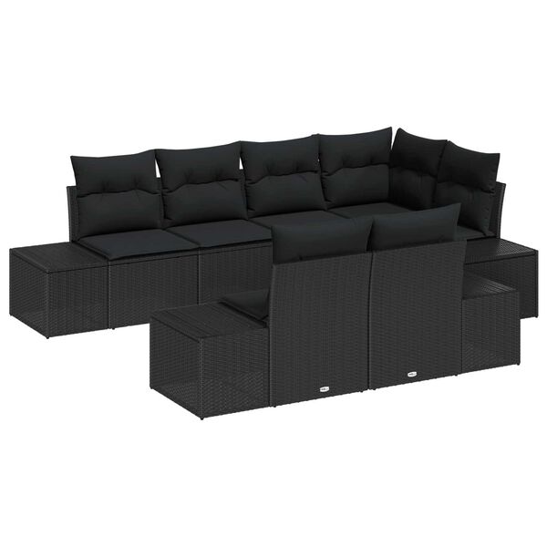 vidaXL Σετ Καναπέ Κήπου με μαξιλάρι 7 pcs Μαύρο Πολυ ράταν