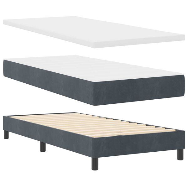 κρεβάτι Box Spring με στρώμα vidaXL σκούρο γκρι 80x200 εκ. βελούδο