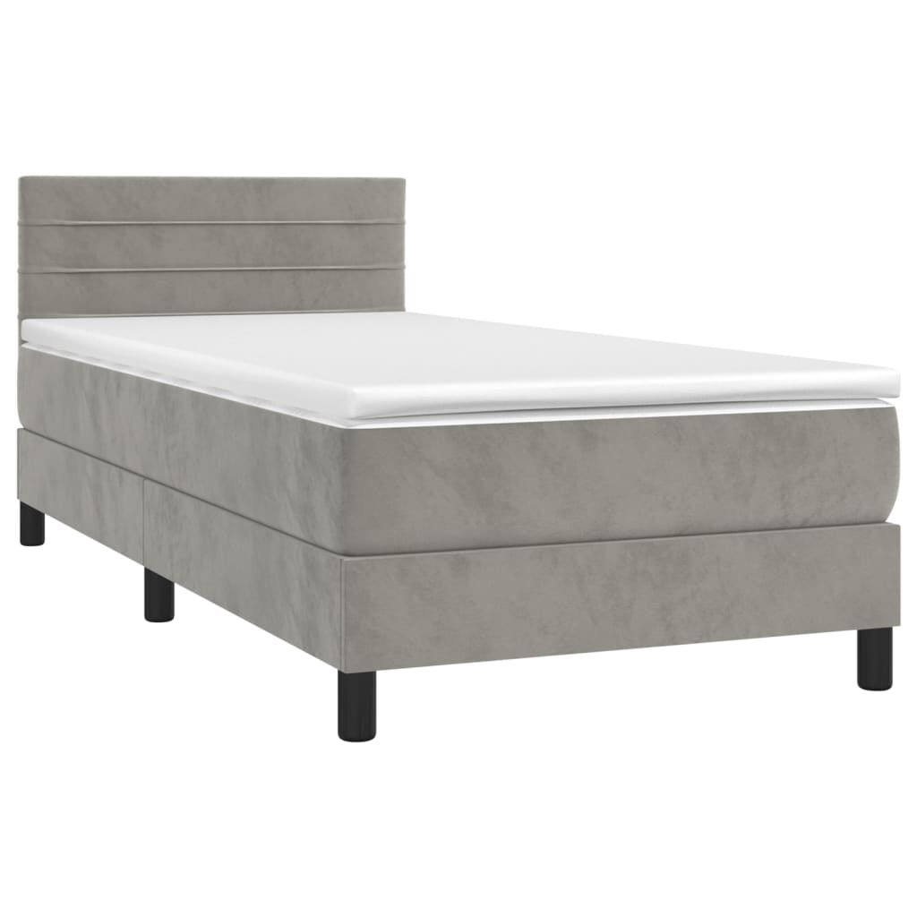vidaXL Κρεβάτι Boxspring με Στρώμα Ανοιχτό Γκρι 90x200 εκ. Βελούδινο