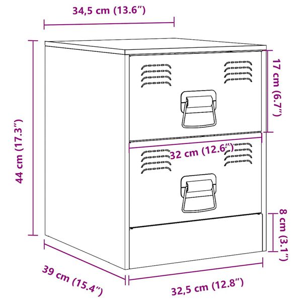 vidaXL Κομοδίνο Κίτρινο 34,5 x 39 x 44 εκ. από Χάλυβα