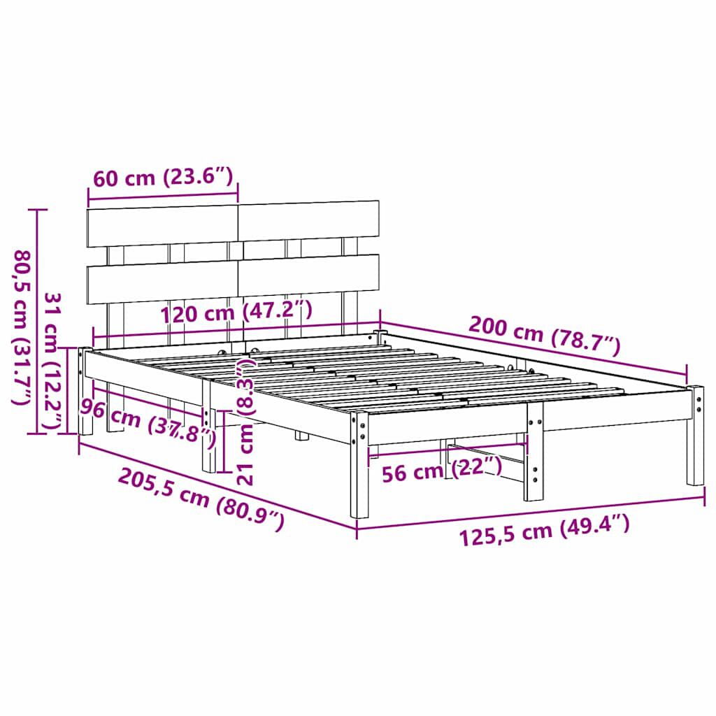 vidaXL Σκελετός Κρεβατιού Λευκό 120 x 200 cm Μασίφ ξύλο πεύκου