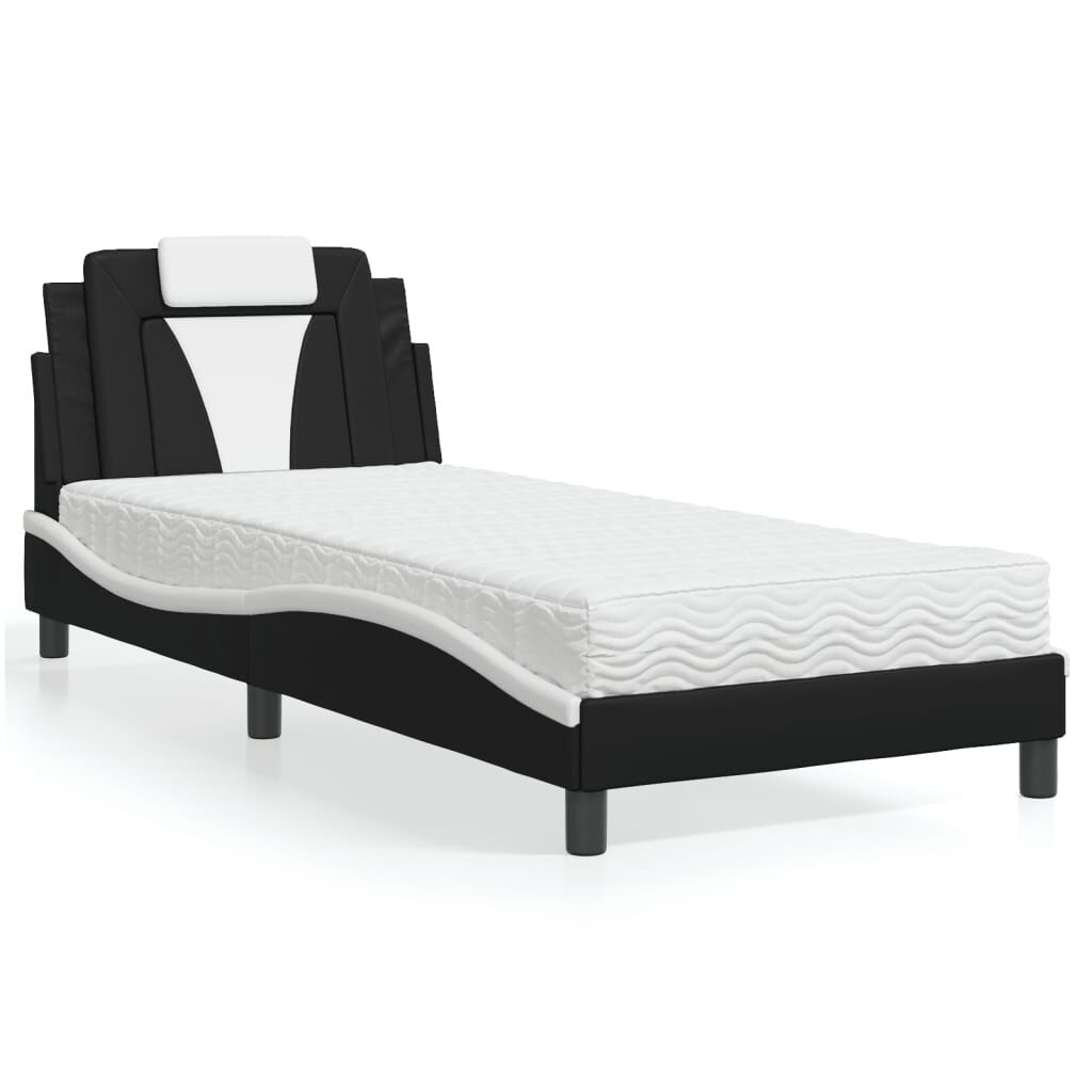 vidaXL Κρεβάτι με Στρώμα Μαύρο/Λευκό 90x190 εκ. από Συνθετικό Δέρμα