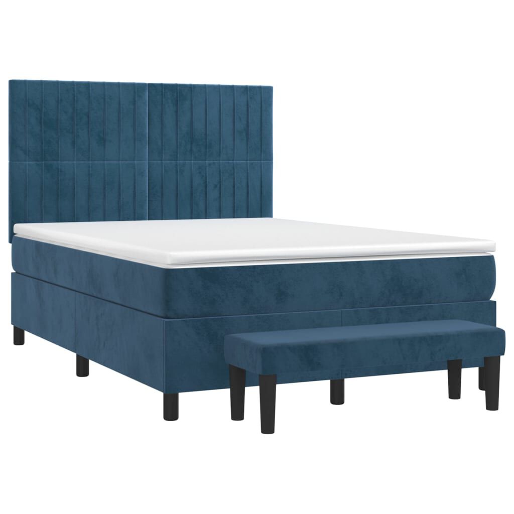 vidaXL Κρεβάτι Boxspring με Στρώμα Σκούρο Μπλε 140x200 εκ. Βελούδινο