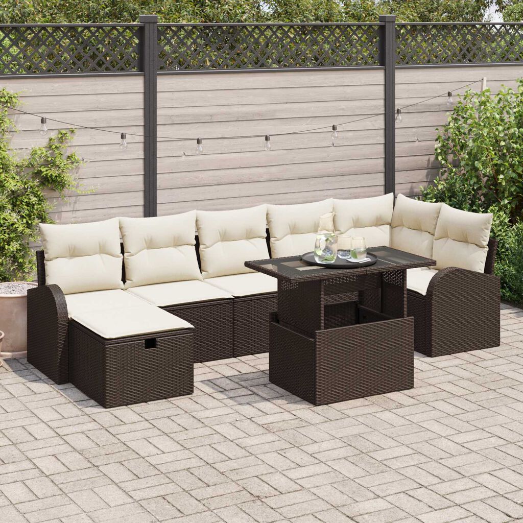 vidaXL Σετ Καναπέ Κήπου με μαξιλάρι 8 pcs Καφέ Πολυ ράταν