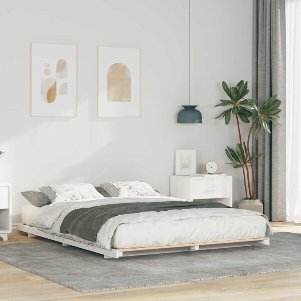 vidaXL Κρεβάτι δαπέδου Λευκό 140 x 220 cm Μασίφ ξύλο πεύκου