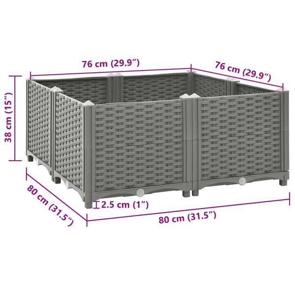 vidaXL Ζαρντινιέρα 80 x 80 x 38 εκ. από Πολυπροπυλένιο