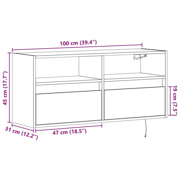 vidaXL Έπιπλο Τοίχου Τηλεόρασης με LED Γκρι Sonoma 100x31x45 εκ.