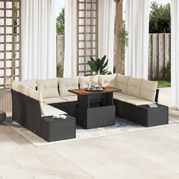 vidaXL Σετ Καναπέ Κήπου με αποθήκευση 10 pcs Μαύρο Πολυ ράταν