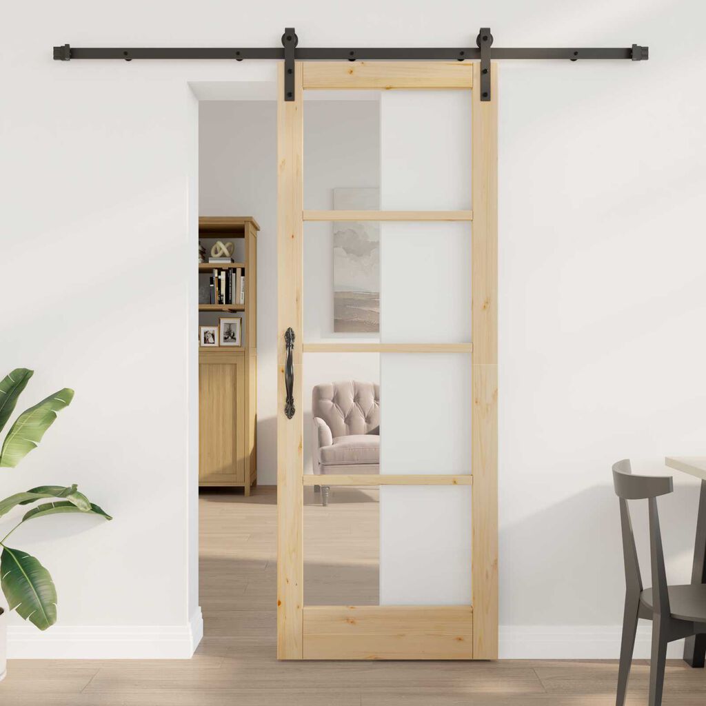 vidaXL Συρόμενη Πόρτα ORKDAL Καφέ 78 x 211 εκ Ξύλο και μέταλλο