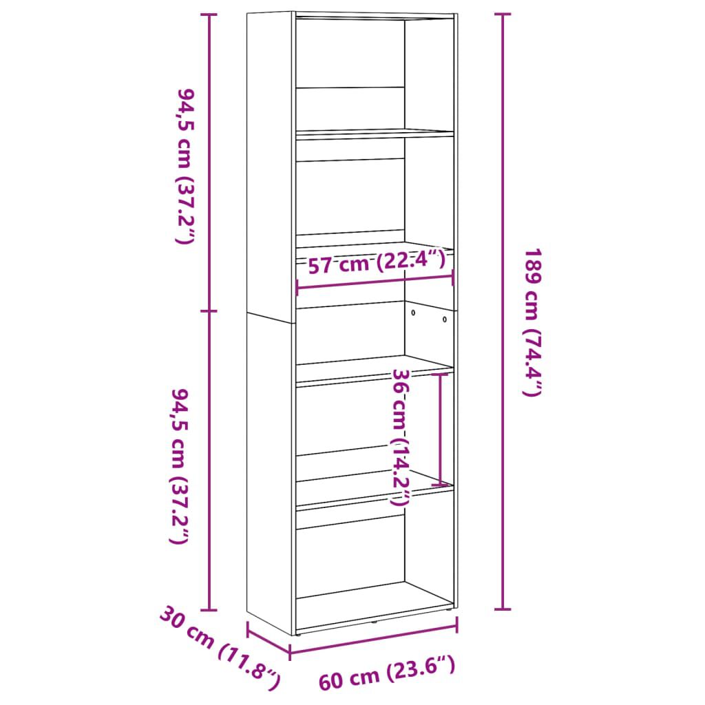 vidaXL Βιβλιοθήκη Λευκή 60x30x189 εκ. από Επεξεργασμένο Ξύλο