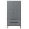 vidaXL Ντουλάπα MOLDE Γκρι 90x55x175 εκ. από Μασίφ Ξύλο Πεύκου