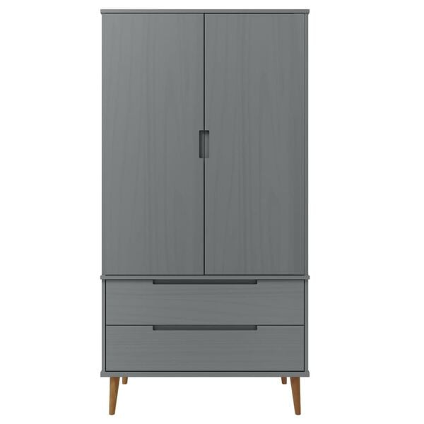 vidaXL Ντουλάπα MOLDE Γκρι 90x55x175 εκ. από Μασίφ Ξύλο Πεύκου