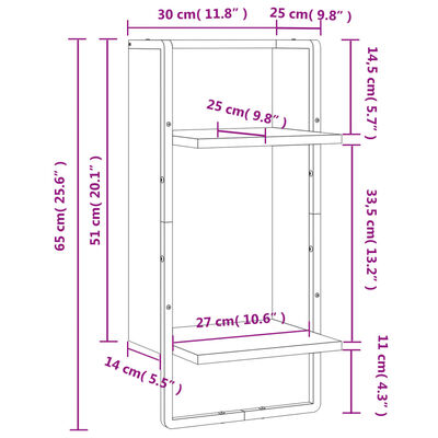 vidaXL Ράφι Τοίχου με Μπάρα Καπνιστή Δρυς 30 x 25 x 65 εκ.