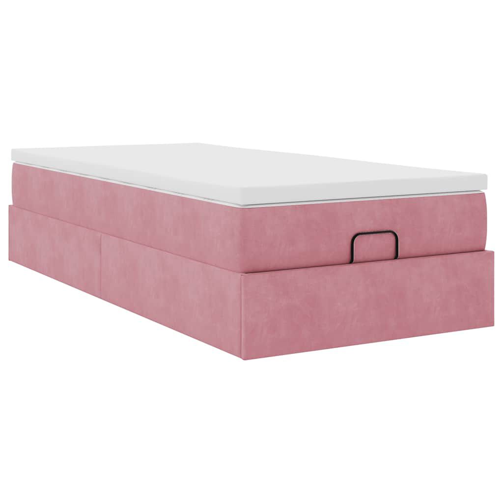vidaXL Οθωμανικό κρεβάτι με στρώμα ροζ 90x200cm Velvet