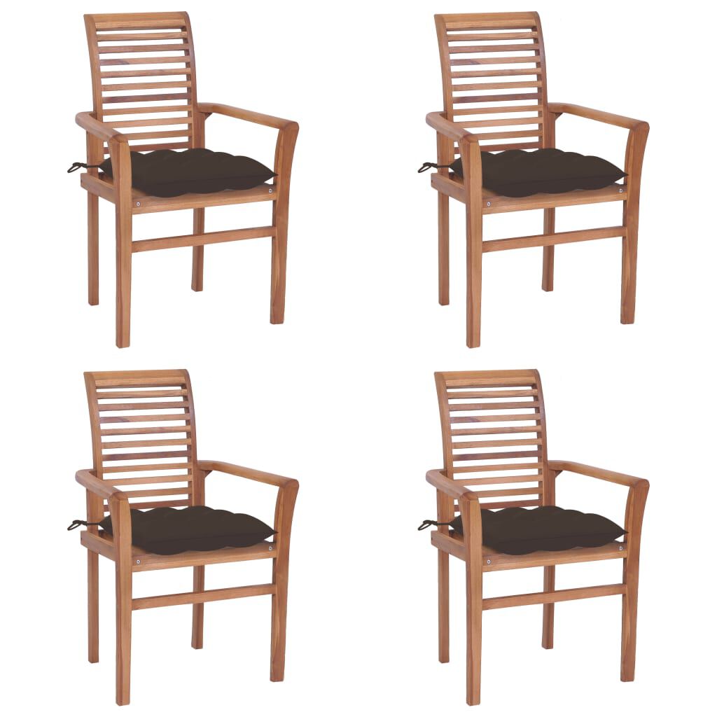 vidaXL Καρέκλες Τραπεζαρίας 4 τεμ. Μασίφ Ξύλο Teak με Taupe Μαξιλάρια