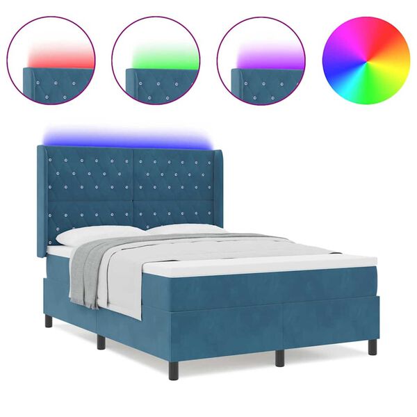 vidaXL Κρεβάτι Box Spring LED με Στρώμα Μπλε 140 x 200 cm Βελούδο