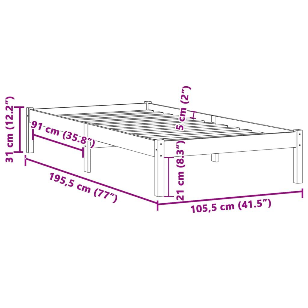 vidaXL Σκελετός Κρεβατιού Χωρίς Στρώμα Twin 100x190εκ. Μασίφ Πεύκο