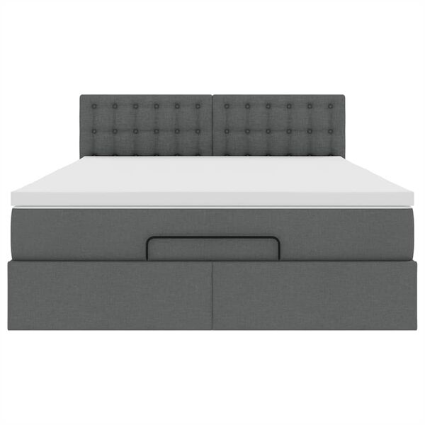 vidaXL Οθωμανικό κρεβάτι με στρώμα & LEDs Σκούρο γκρι 140x190cm Ύφασμα