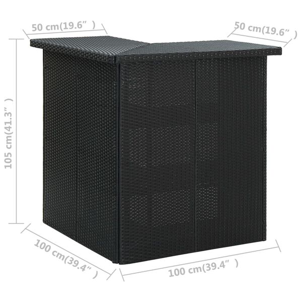 vidaXL Τραπέζι Μπαρ Γωνιακό Μαύρο 100x50x105 εκ. από Συνθετικό Ρατάν