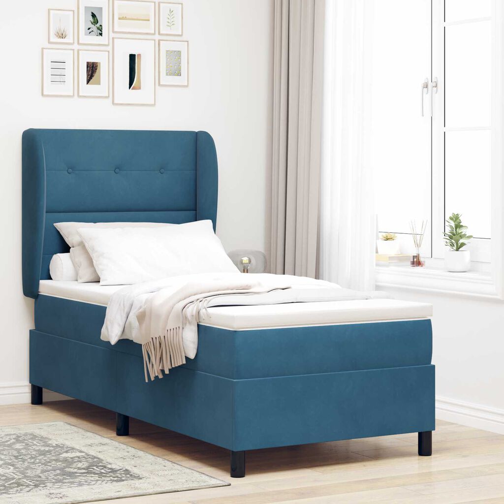 κρεβάτι box spring με στρώμα vidaXL σε σκούρο μπλε 90x190 εκ. βελούδο