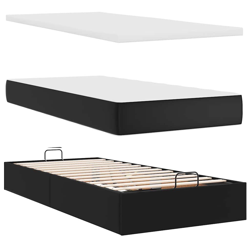 vidaXL Οθωμανικό κρεβάτι με στρώμα Μαύρο 90x200cm Faux Leather