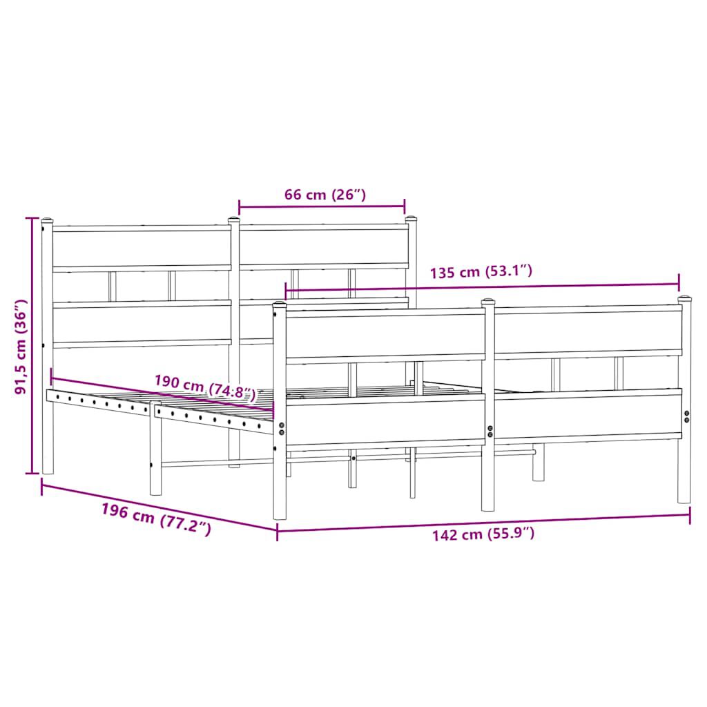 vidaXL Σκελετός Κρεβ. Χωρίς Στρώμα Sonoma Δρυς 135x190 εκ. Μεταλλικό
