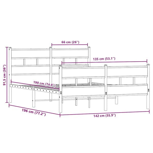 vidaXL Σκελετός Κρεβ. Χωρίς Στρώμα Sonoma Δρυς 135x190 εκ. Μεταλλικό