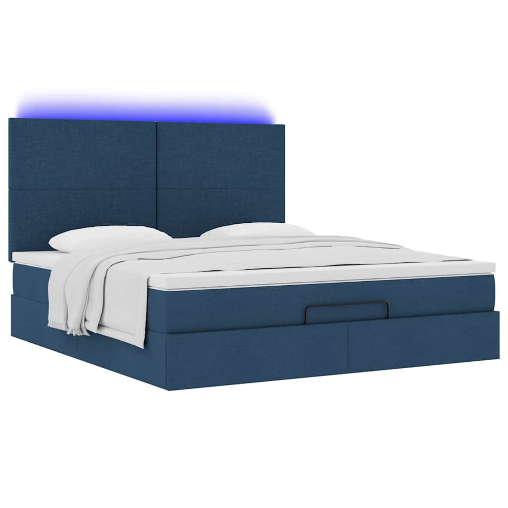 vidaXL Οθωμανικό κρεβάτι με στρώμα & LEDs Μπλε 160x200cm ύφασμα