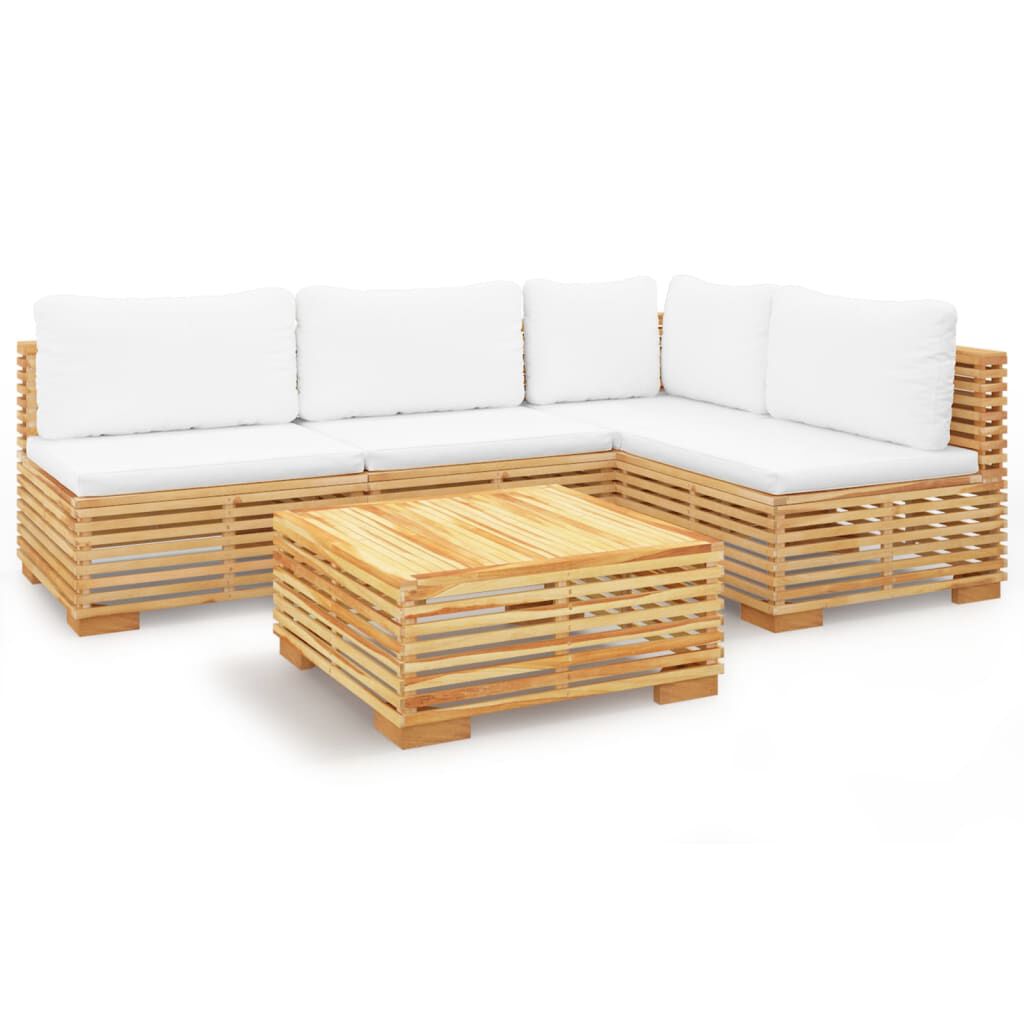 vidaXL Σαλόνι Κήπου Σετ 5 Τεμαχίων από Μασίφ Ξύλο Teak με Μαξιλάρια