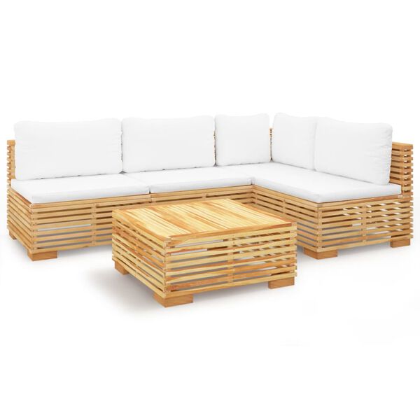 vidaXL Σαλόνι Κήπου Σετ 5 Τεμαχίων από Μασίφ Ξύλο Teak με Μαξιλάρια