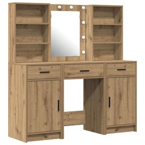 vidaXL &Sigma;&epsilon;&tau; &Tau;&rho;&alpha;&pi;έ&zeta;&iota; &Nu;&tau;&upsilon;&sigma;ί&mu;&alpha;&tau;&omicron;&sigmaf; &mu;&epsilon; LED &mu;&epsilon; &sigma;&upsilon;&rho;&tau;ά&rho;&iota; 3 pcs Artisan Oak