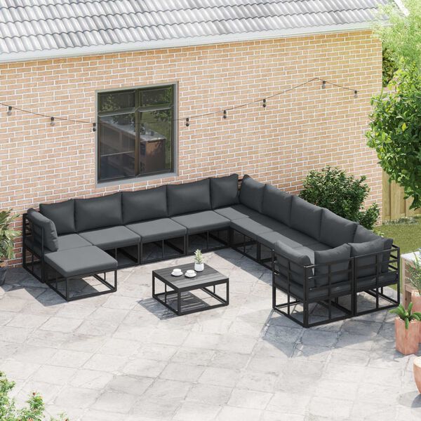 vidaXL Σετ Καναπέ Κήπου 11 pcs Μαύρο 71.5 x 71.5 x 71 εκ. Αλουμίνιο