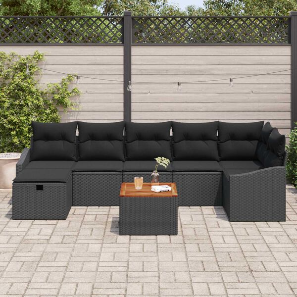 vidaXL Σετ Καναπέ Κήπου με μαξιλάρι 8 pcs Μαύρο Πολυ ράταν