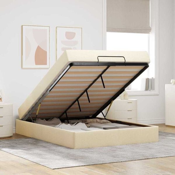 vidaXL Σκελετός Κρεβατιού με αποθήκευση Κρεμ 140 x 200 cm ύφασμα