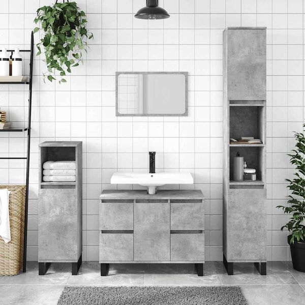 vidaXL Ντουλάπι Μπάνιου Γκρι Σκυροδέματος 80x33x60 εκ. Επεξ. Ξύλο