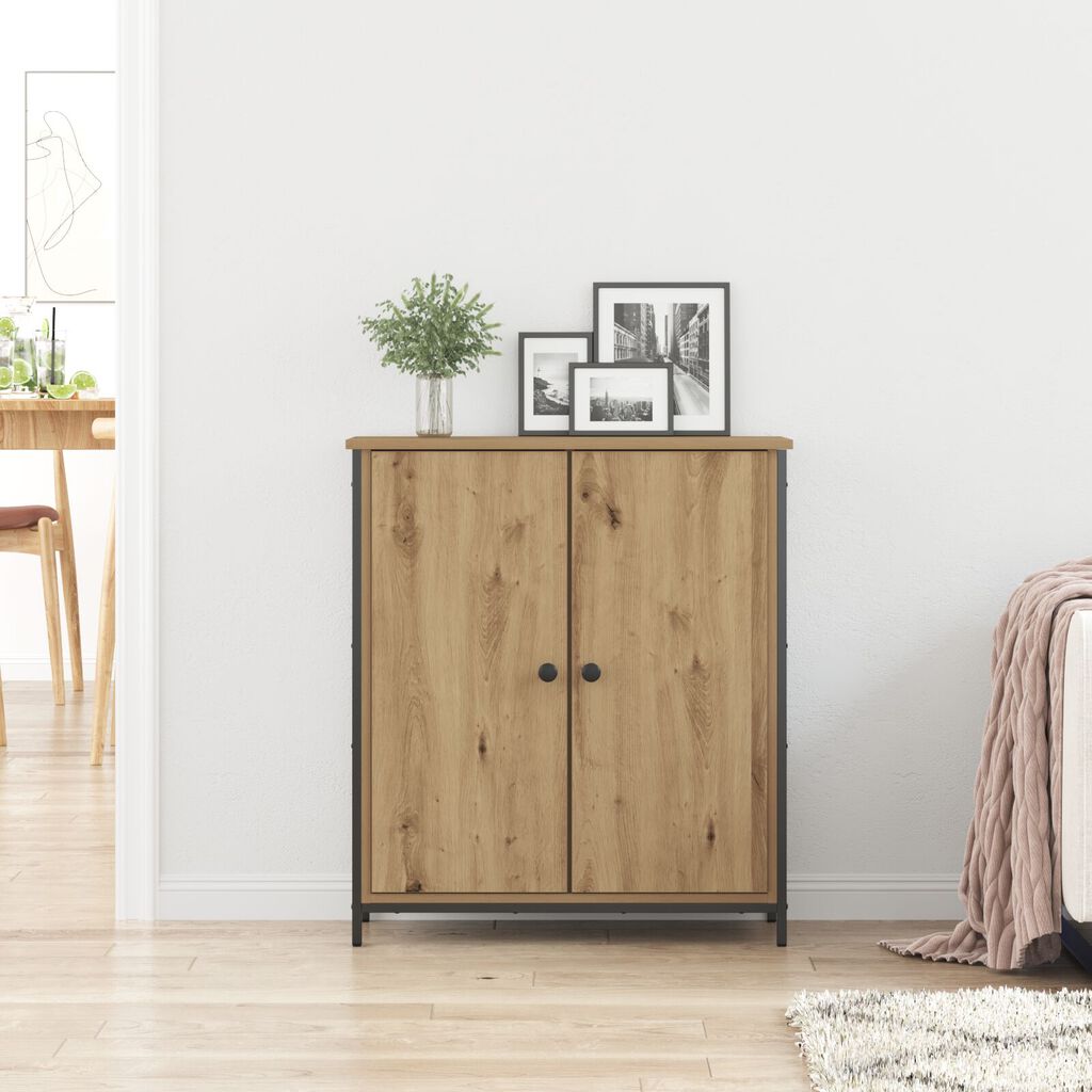 vidaXL Μπουφές Μασίφ Ξύλο Δρυός 70x30x80 εκ. Μοριοσανίδα και Μέταλλο