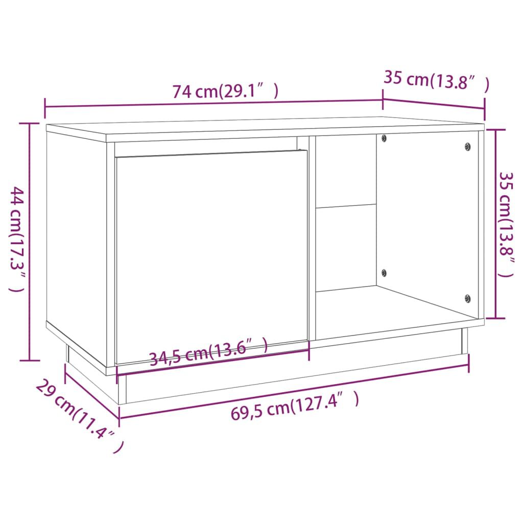 vidaXL Έπιπλο Τηλεόρασης Λευκό 74 x 35 x 44 εκ. από Μασίφ Ξύλο Πεύκου