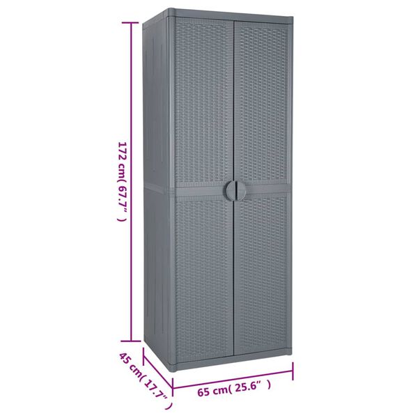 vidaXL Ντουλάπι Αποθήκευσης Κήπου Γκρι 65x45x172 εκ. από Ρατάν PP