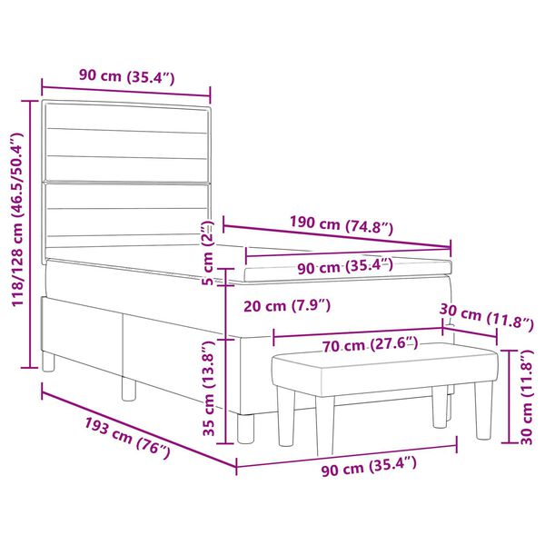 vidaXL Κρεβάτι με Βάση και Στρώμα & Μπάγκο Ταμπά 90x190 εκ. Ύφασμα