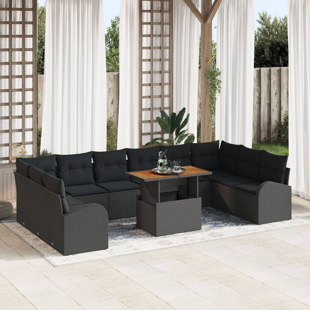 vidaXL Σετ Καναπέ Κήπου με μαξιλάρι 11 pcs Μαύρο 100 x 55 x 73 εκ