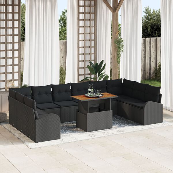 vidaXL Σετ Καναπέ Κήπου με μαξιλάρι 11 pcs Μαύρο 100 x 55 x 73 εκ