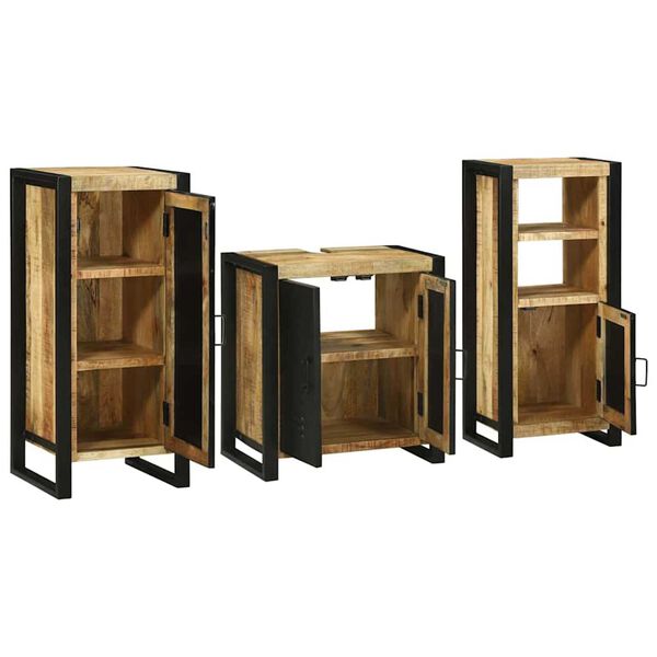 vidaXL Σετ Επίπλων Μπάνιου με ράφι 3 pcs Καφέ Στερεό ξύλο μάνγκο