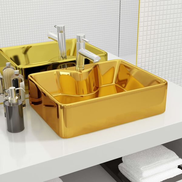 vidaXL Νιπτήρας με Οπή Βρύσης Χρυσός 48 x 37 x 13,5 εκ. Κεραμικός