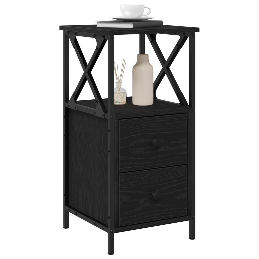 vidaXL Μαύρο Κομοδίνο από Δρύς 34x35,5x70 εκ.